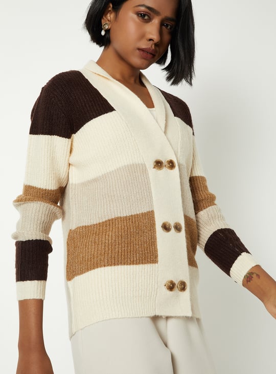 Women Knit Colourblock Cardigan | Brown | Cardigans