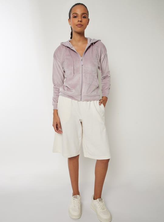 Women Solid Velour Jacket