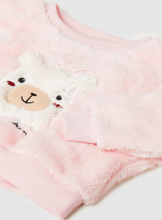 Girls Applique Fuzzy Sweatshirt