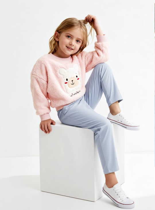 Girls Applique Fuzzy Sweatshirt