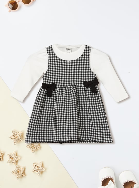 Girls Checked A-line Dress with T-shirt