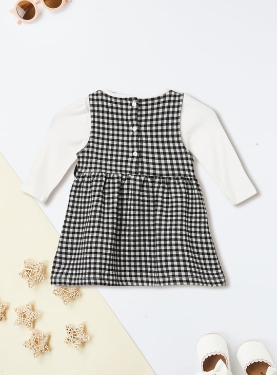 Girls Checked A-line Dress with T-shirt