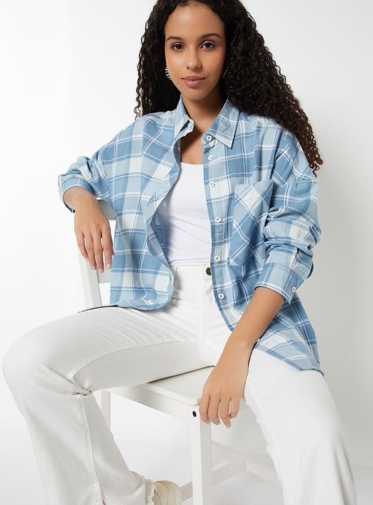 Women Checked Oversized Shirt
