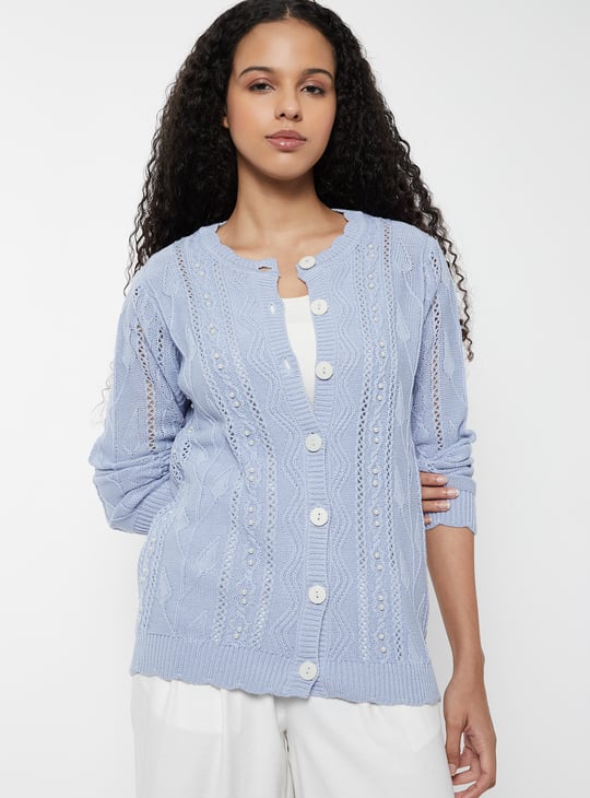 Women Jacquard Pearl Embellished Cardigan