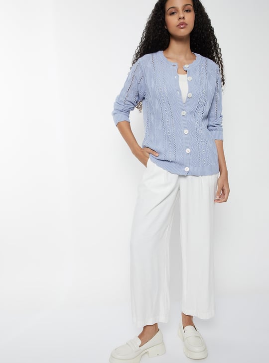Women Jacquard Pearl Embellished Cardigan