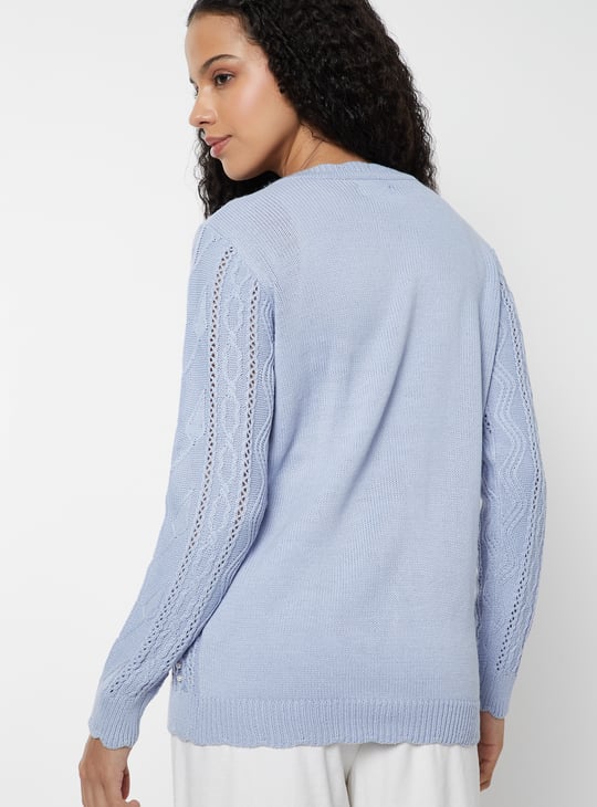 Women Jacquard Pearl Embellished Cardigan