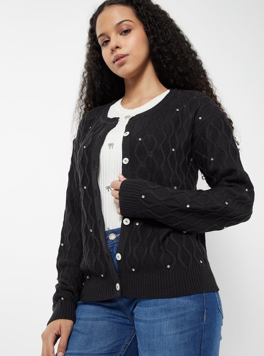 Women Jacquard Embellished Cardigan