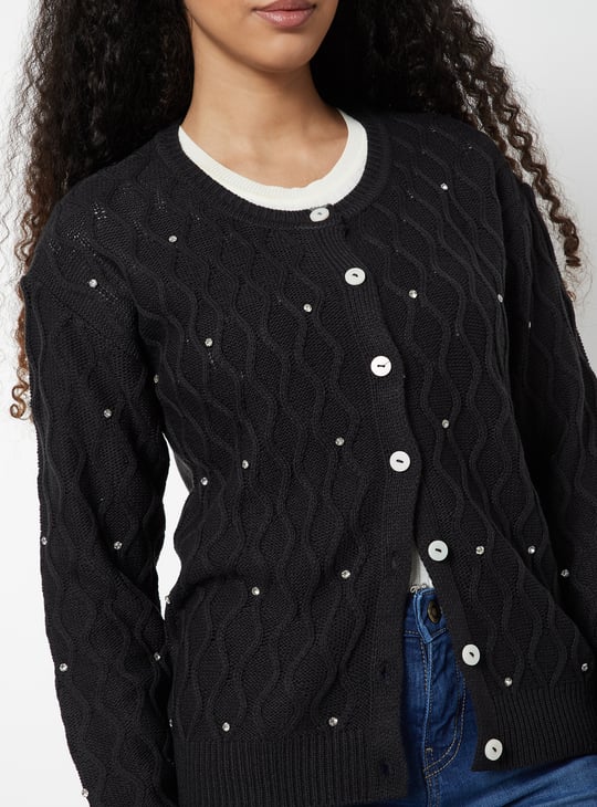 Women Jacquard Embellished Cardigan