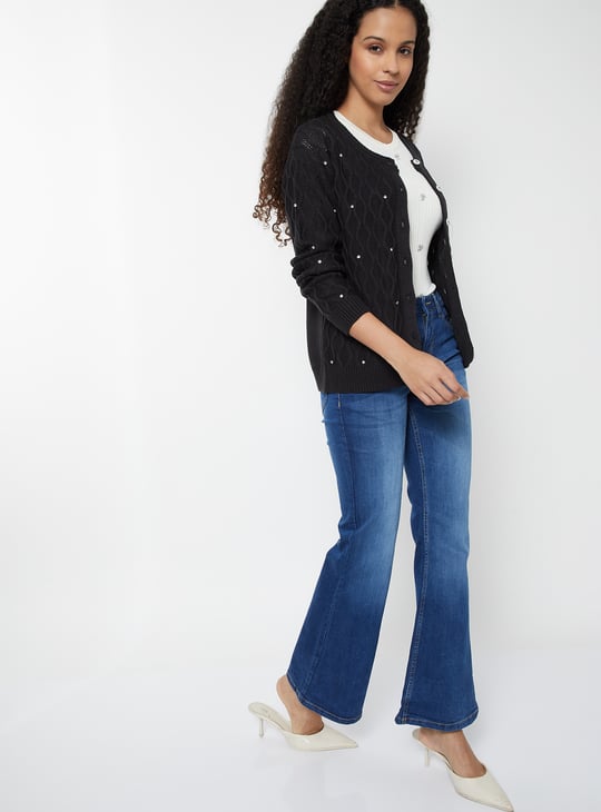 Women Jacquard Embellished Cardigan
