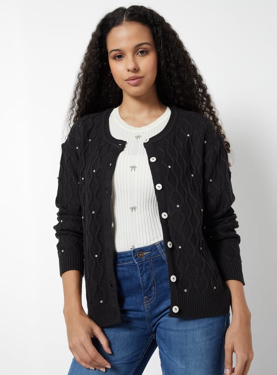 Women Jacquard Embellished Cardigan