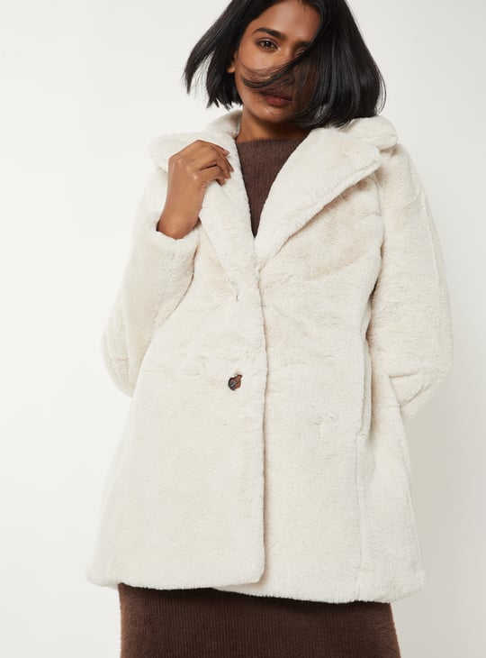 Women Solid Faux Fur Jacket