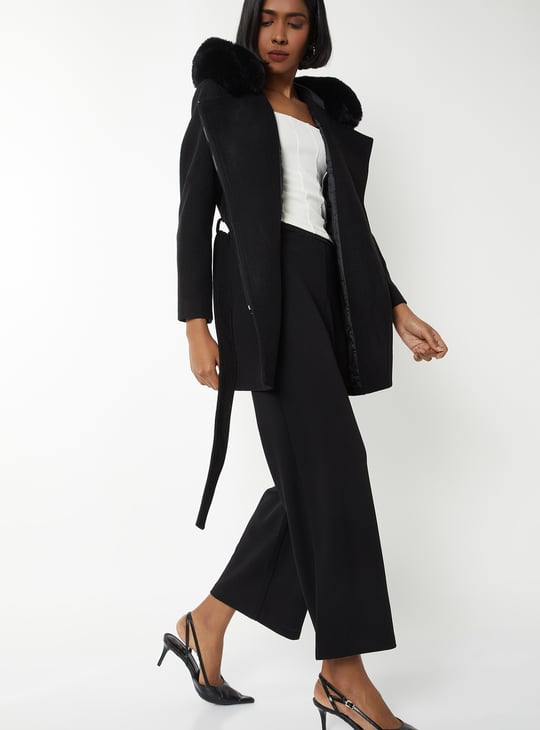 Women Fur Hood Longline Jacket