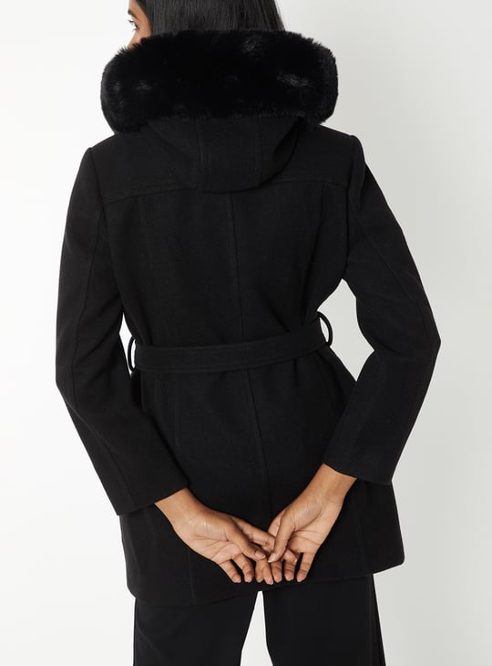 Women Fur Hood Longline Jacket