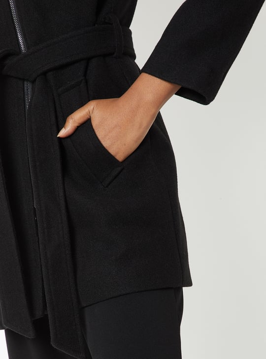 Women Fur Hood Longline Jacket