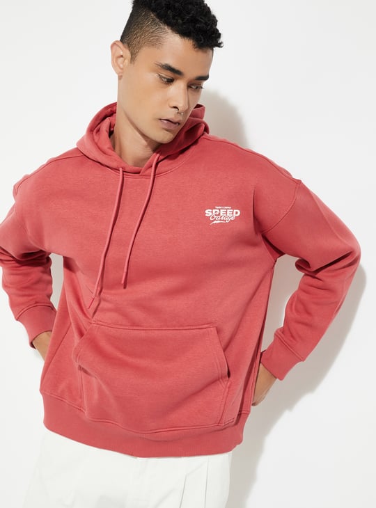 URB_N Men Printed Hooded Oversized Sweatshirt | Red | Printed