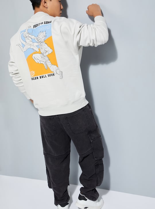 URB_N Men Dragon Ball-Z Print Oversized Sweatshirt