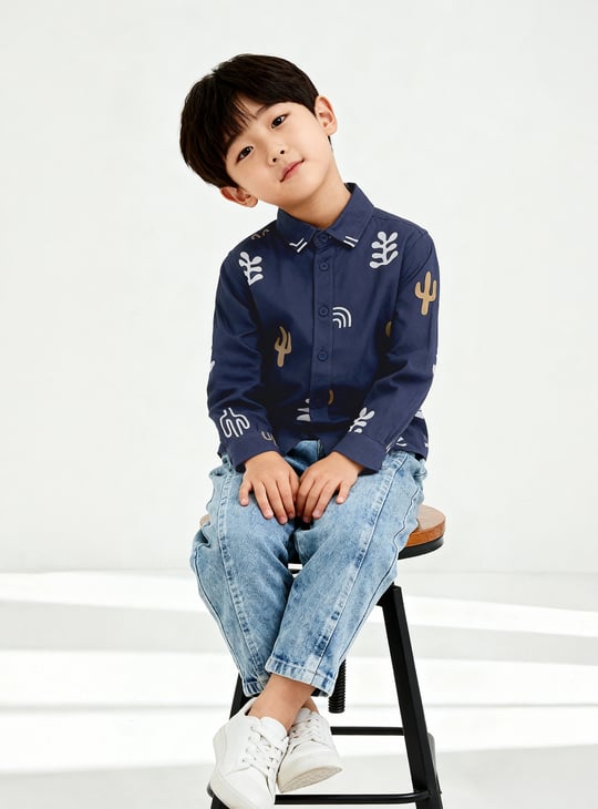 Boys Printed Oversized Shirt