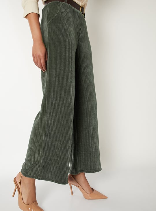 Women Pleated Wide Leg Corduroy Trousers