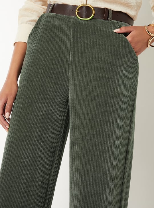 Women Pleated Wide Leg Corduroy Trousers