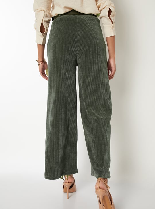 Women Pleated Wide Leg Corduroy Trousers