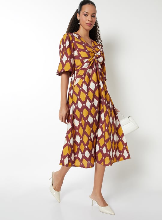 Women Printed Knotted A-line Dress