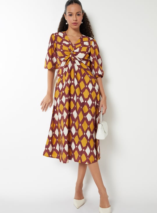 Women Printed Knotted A-line Dress