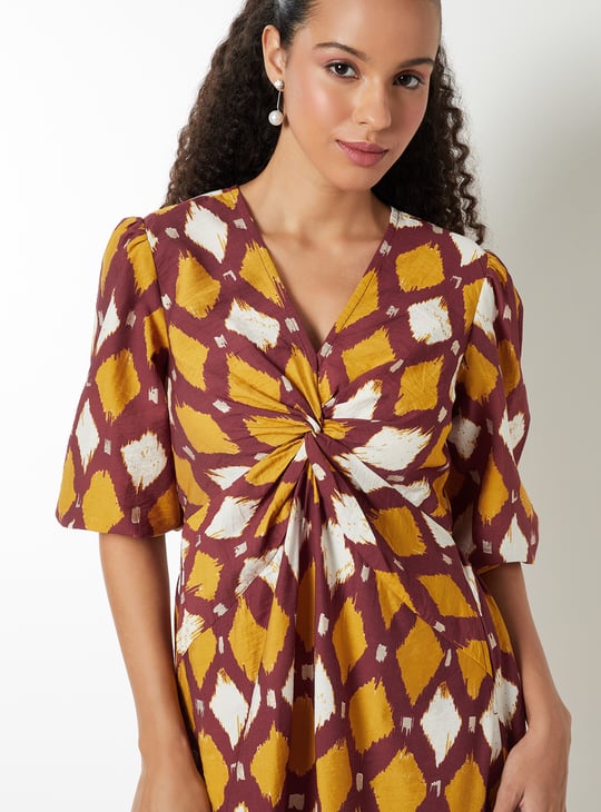 Women Printed Knotted A-line Dress