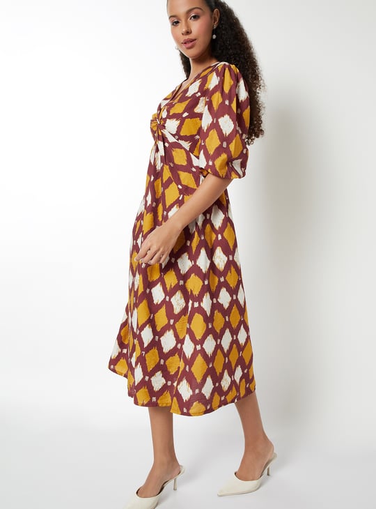 Women Printed Knotted A-line Dress
