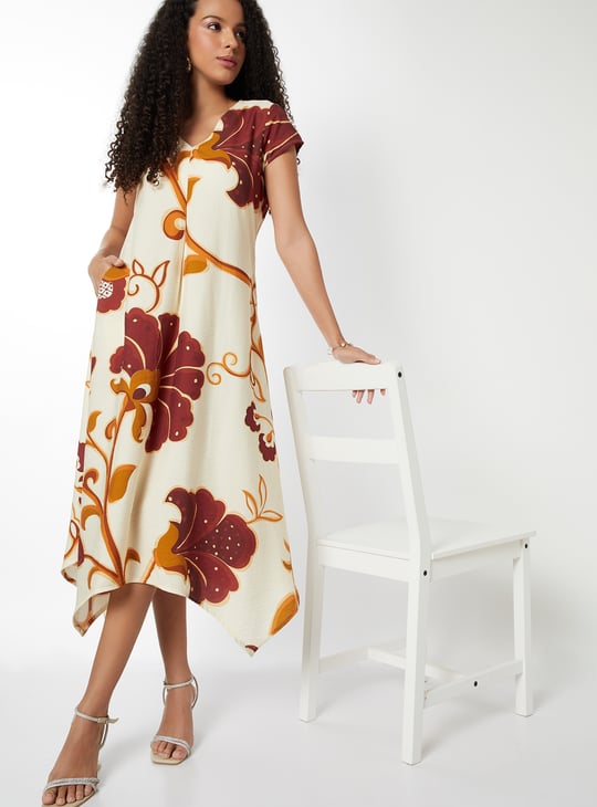 Women Floral Print A-line Midi Dress