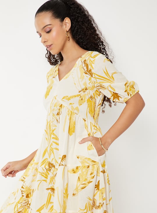 Women Floral Print Tiered Midi Dress