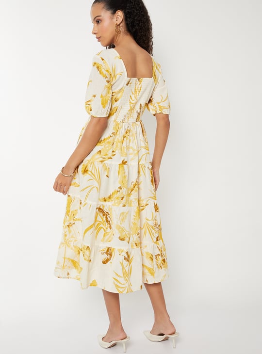 Women Floral Print Tiered Midi Dress