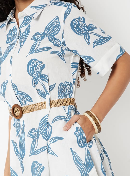 Women Printed Shirt Dress with Belt