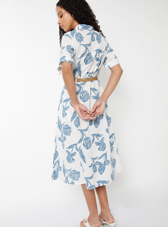 Women Printed Shirt Dress with Belt