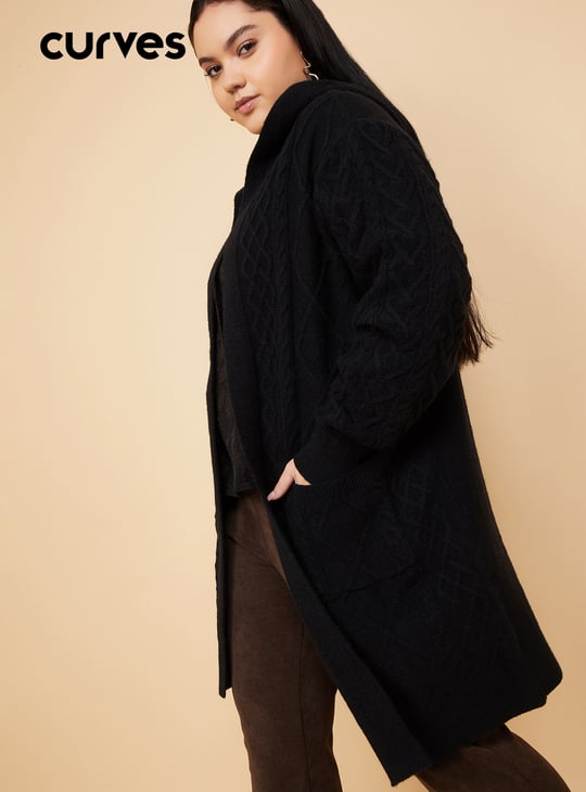 Women Knit Hooded Longline Cardigan