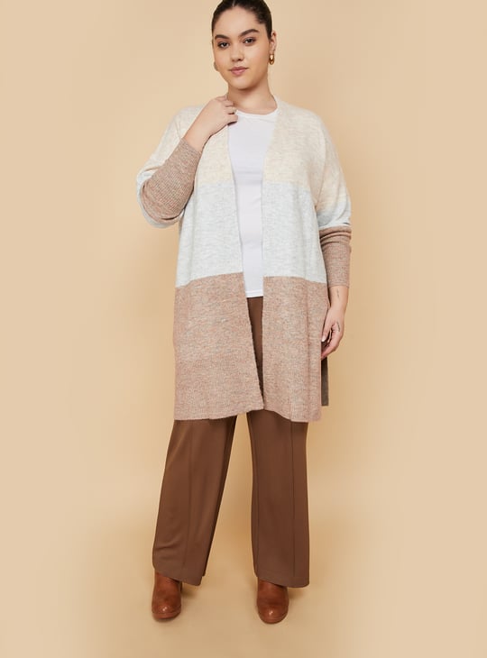 Women Knit Colourblock Longline Cardigan
