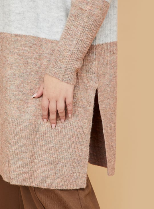 Women Knit Colourblock Longline Cardigan