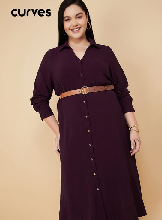 Women Textured Belted Shirt Dress