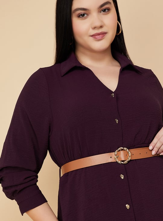 Women Textured Belted Shirt Dress