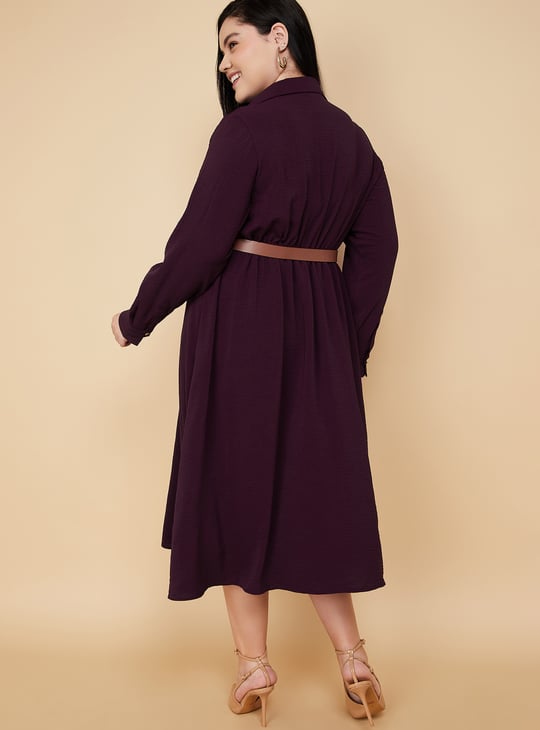 Women Textured Belted Shirt Dress