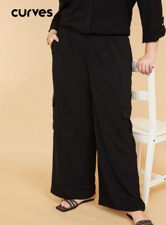 Women Textured Wide Leg Cargos