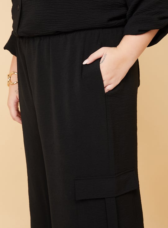 Women Textured Wide Leg Cargos