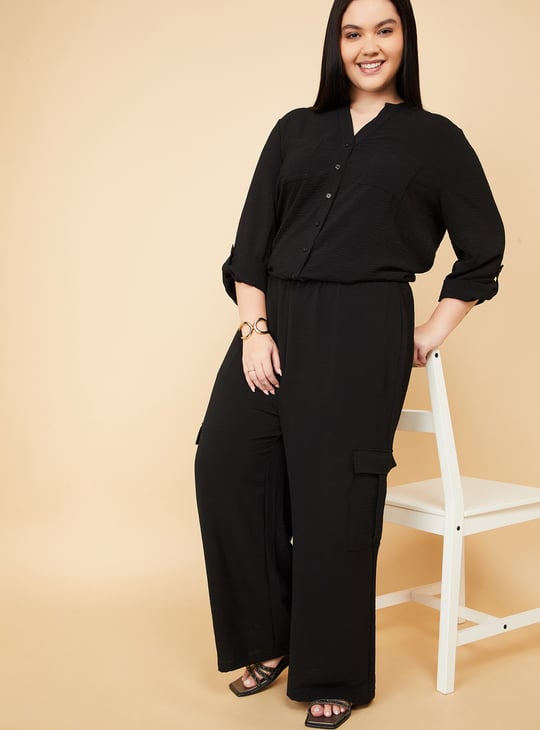 Women Textured Wide Leg Cargos