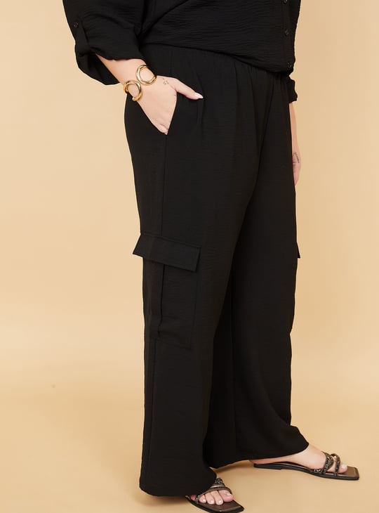 Women Textured Wide Leg Cargos
