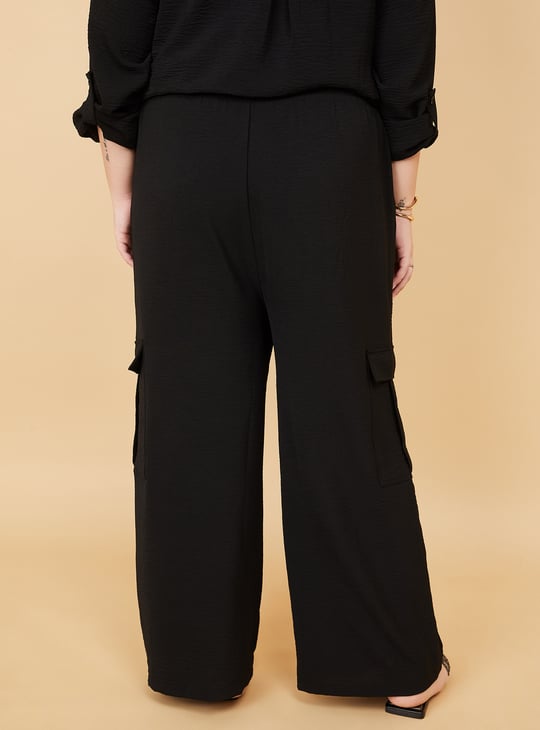 Women Textured Wide Leg Cargos