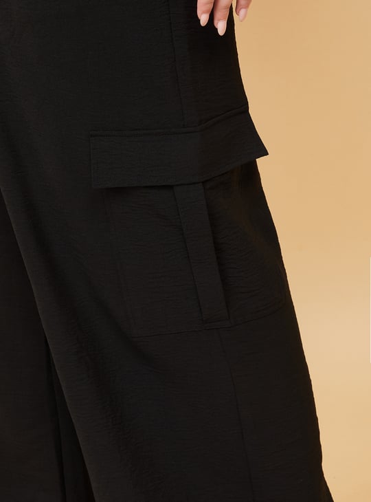 Women Textured Wide Leg Cargos