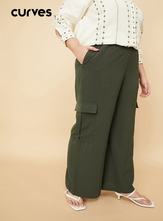 Women Textured Wide Leg Cargos