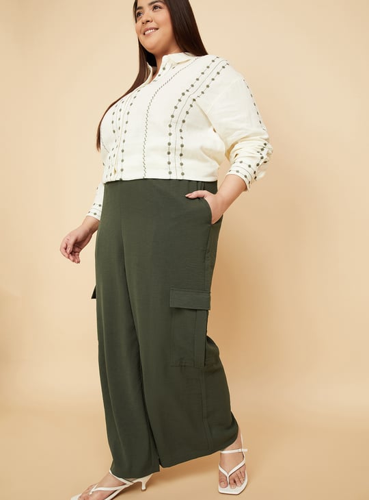 Women Textured Wide Leg Cargos