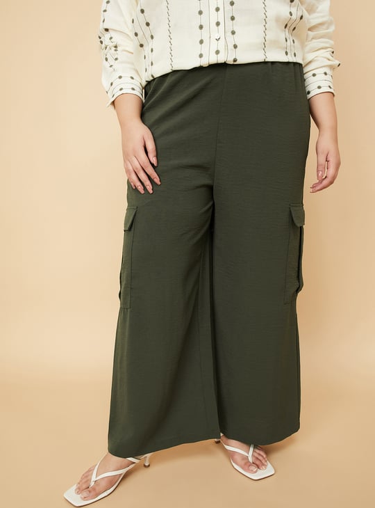 Women Textured Wide Leg Cargos