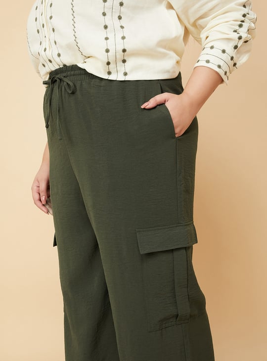 Women Textured Wide Leg Cargos