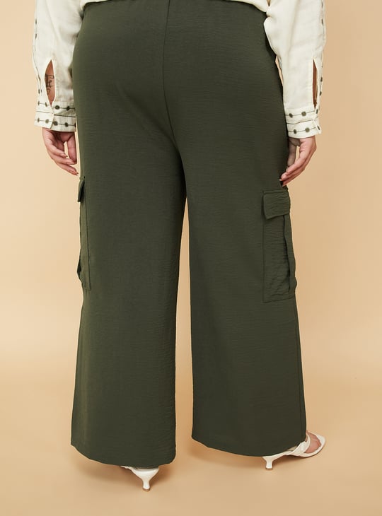 Women Textured Wide Leg Cargos